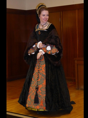 Member Abby Perry wearing her own recreation of a Katherine Parr gown